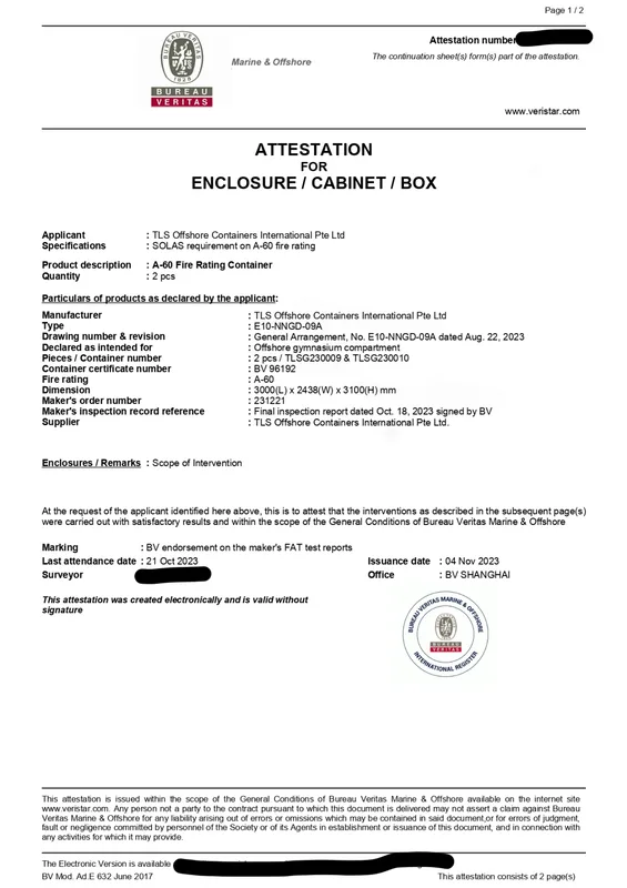 A60 certificate from BV